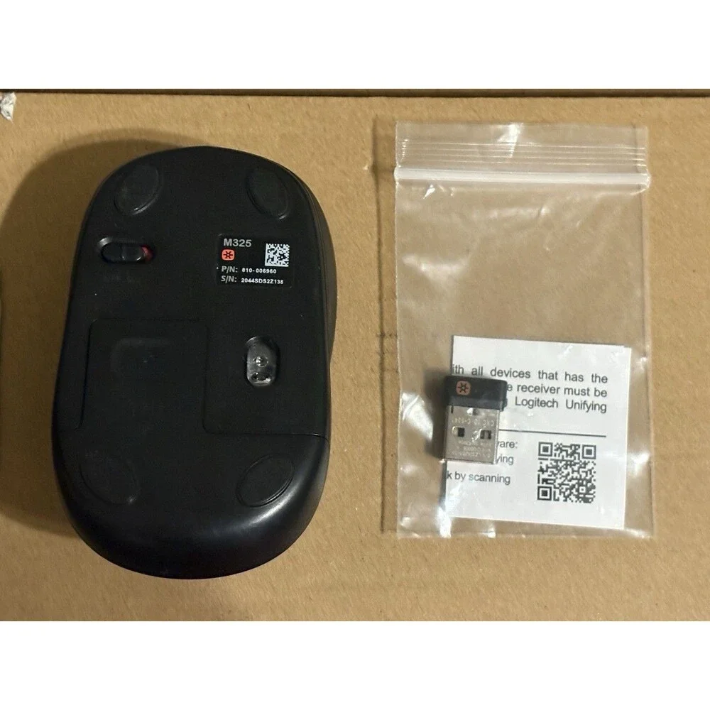 Logitech M325 Wireless Mouse Purple Black USB Unifying Receiver Dongle EUC Box